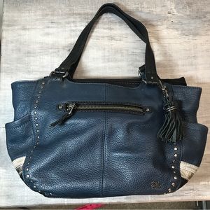 The Sak blue and black leather bag purse silver studded,metallic leather pockets